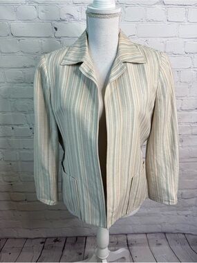 AK Anne Klein Linen Blend Striped Blazer 6
